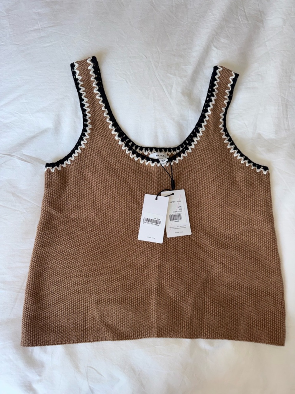 Reiss Brown Knit Tank with Black & White Trim